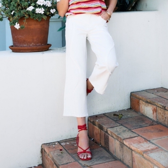 French Dressing Denim - French Dressing Jeans FDJ Christina Wide Crop Ivory Size 12 MSRP $119